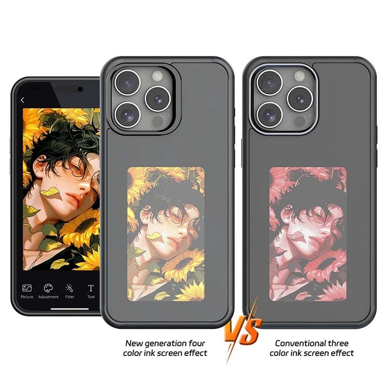 New-Tech NFC Function Phone Case for Iphone 15 14 13 Pro Max DIY Cases E Ink Screen Phone Cover Cartoon Girl Fundas Battery Free