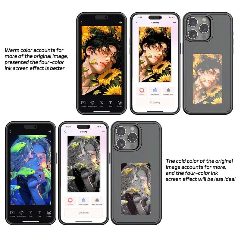 New-Tech NFC Function Phone Case for Iphone 15 14 13 Pro Max DIY Cases E Ink Screen Phone Cover Cartoon Girl Fundas Battery Free